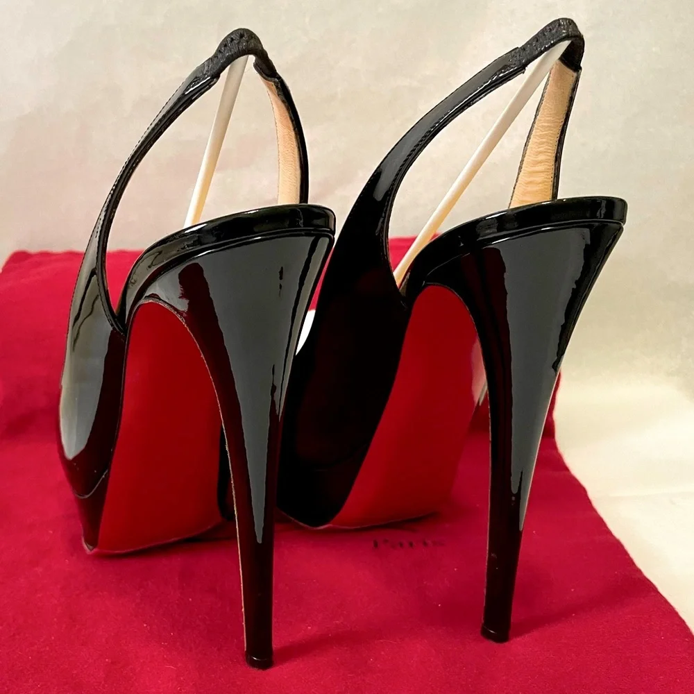 Christian Louboutin “Lady peep” sling peeptoe pumps 150mm Blk patent lthr EU37